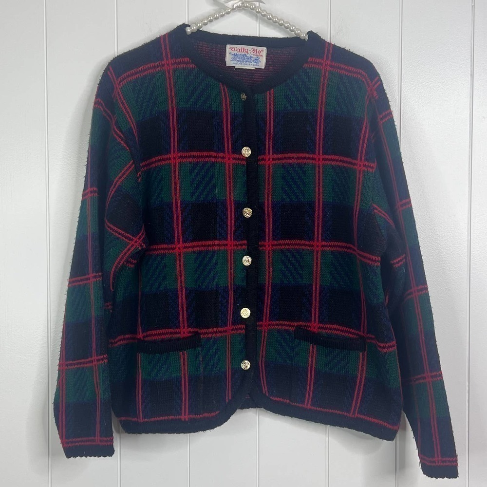 Vintage Tally-Ho‎ Plaid Button Front Cardigan SZ XL